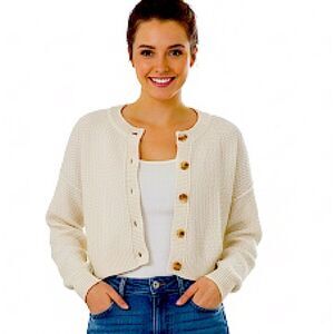 Sincerely Jules Cream Waffle Knit Button Front Cardigan Size Small